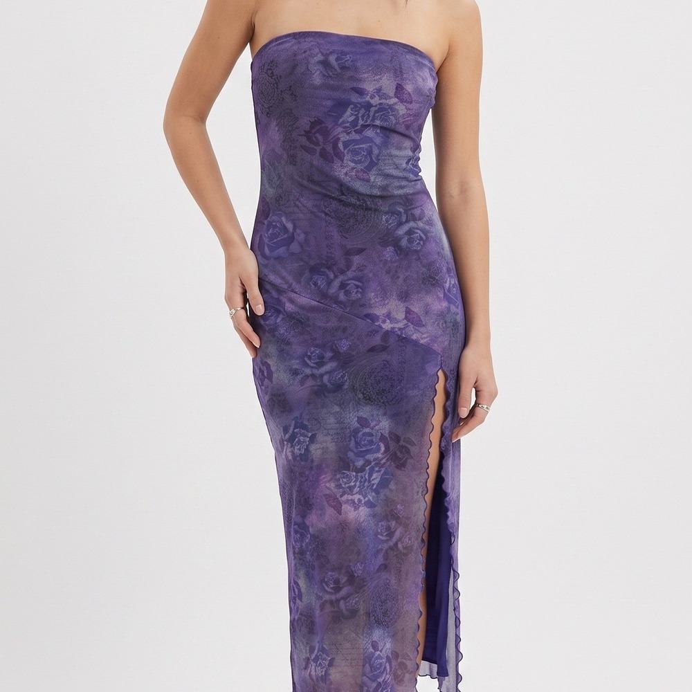 Urban Outfitters Purple Mesh Floral Asymmetrical Midi Dress Whimsigoth Large